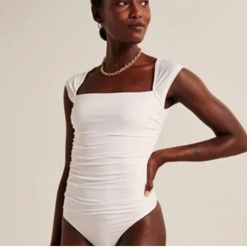 Abercrombie & Fitch Slinky Ruched Bodysuit, Cap Sleeve
